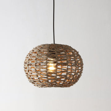 Isla 14" Farmhouse Coastal Rattan 180" Cord Plug-In or Hardwired LED Pendant - JONATHAN Y